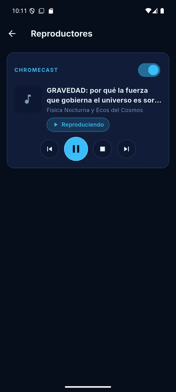 Pantalla de reproductores de FaroHub con controles de Chromecast
